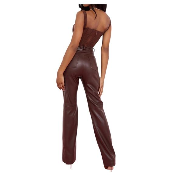 House of CB London Inaya Stretch Dark Brown Soft Vegan Leather Trousers, L NWOT - Picture 10 of 11